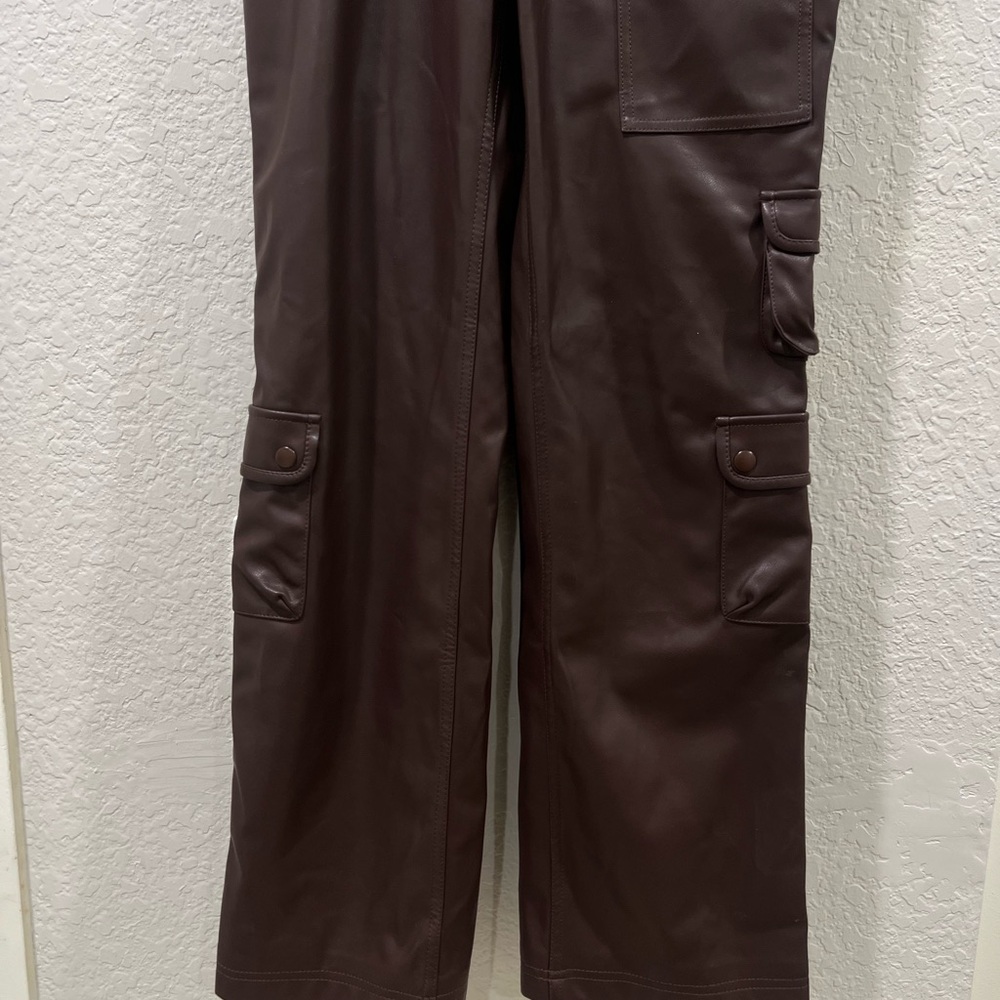 LPA Germano Faux Leather Cargo Pant in Dark Chocolate SIZE XS - Picture 8 of 11